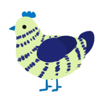 A apple and navy chicken with a bar pattern