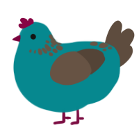 A teal and bark chicken with a neck-speckle pattern