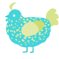 A aqua and lemon chicken with a speckle pattern