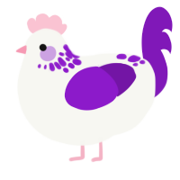 A white and violet chicken with a neck-speckle pattern
