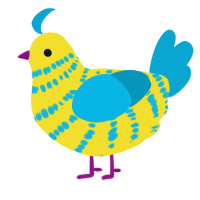 A yellow and cerulean chicken with a bar pattern