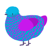 A cerulean and amethyst chicken with a lace pattern