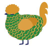 A viridian and orange chicken with a lace pattern