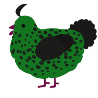 A leaf and sable chicken with a speckle pattern