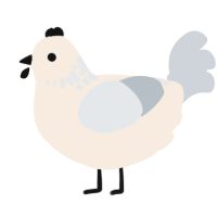A cream and mist chicken with a neck-speckle pattern