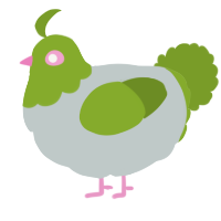 A silver and chartreuse chicken with a head pattern