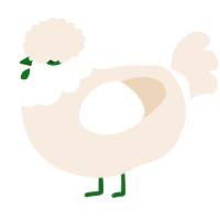 A cream chicken with a head pattern