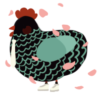 A white and red chicken with a lace pattern