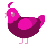 A wine and fuchsia chicken with a head pattern