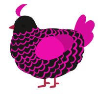 A sable and fuchsia chicken with a lace pattern