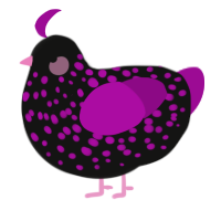 A black and plum chicken with a speckle pattern