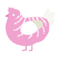 A pink and white chicken with a half-bar pattern