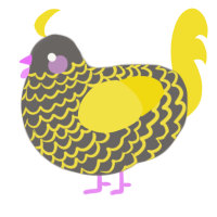 A grey and yellow chicken with a lace pattern