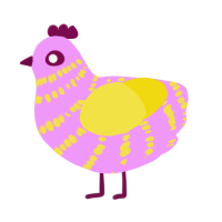 Pink lemonade, a lavender and yellow chicken with a bar pattern