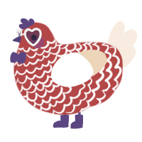 A red and cream chicken with a lace pattern