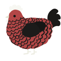 A red and sable chicken with a lace pattern