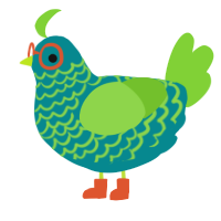 A teal and grass chicken with a lace pattern