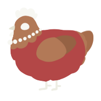 A red and brown chicken with a head pattern