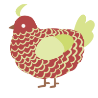 A red and lemon chicken with a lace pattern