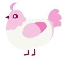 A white and pink chicken with a head pattern