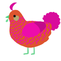 A vermilion and fuchsia chicken with a lace pattern