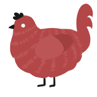 A red chicken with a bar pattern
