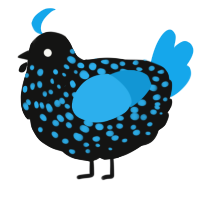 A black and sky chicken with a speckle pattern