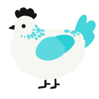 A white and aqua chicken with a neck-speckle pattern