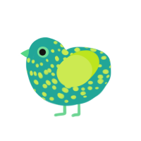 quix, a turquoise and lime chicken with a speckle pattern