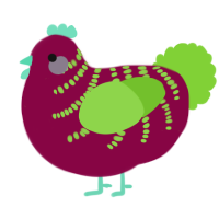 A maroon and grass chicken with a half-bar pattern