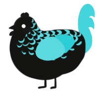 A black and aqua chicken with a half-lace pattern