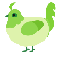 A apple and grass chicken with a head pattern