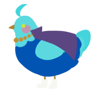 A ultramarine and aqua chicken with a head pattern