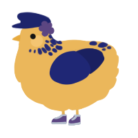 A honey and navy chicken with a neck-speckle pattern