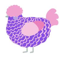 A blurple and pink chicken with a lace pattern