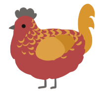 A red and orange chicken with a half-lace pattern