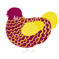 A maroon and yellow chicken with a lace pattern