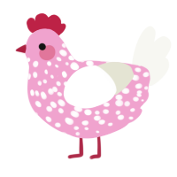 A pink and white chicken with a speckle pattern
