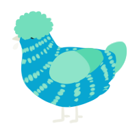 A cerulean and mint chicken with a bar pattern