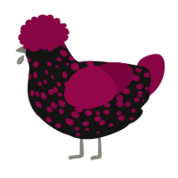 A black and maroon chicken with a speckle pattern