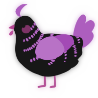 A black and amethyst chicken with a half-bar pattern