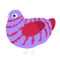 A lilac and crimson chicken with a bar pattern