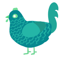 A teal and turquoise chicken with a lace pattern