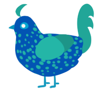 A ultramarine and turquoise chicken with a speckle pattern