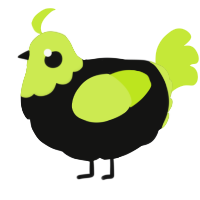 A black and lime chicken with a head pattern