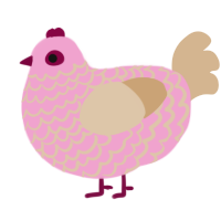 A pink and beige chicken with a lace pattern