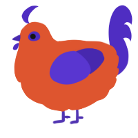 A vermilion and indigo chicken