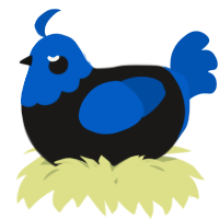 A sable and ultramarine chicken with a head pattern