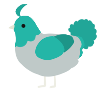 A silver and turquoise chicken with a head pattern