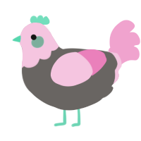 A grey and pink chicken with a head pattern